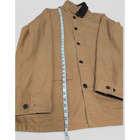 Lands End Chore Jacket Field Barn Coat Corduroy Trim Plaid Lined Tan Men Sz L T - Picture 11 of 13